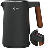 Balter Edelstahl Wasserkocher mit Temperatureinstellung, 45°C-100°C, Doppelwand, BPA frei, leise & kabellos, Warmhaltefunktion, Teekocher mit Temperaturanzeige, 1.5L, 2200W, Schwarz (Titanium Gray)