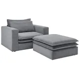 furn.design Loveseat Relaxsessel Cord 176 x 83 x 125 cm Grau mit Hocker