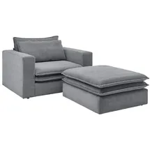 furn.design Loveseat Relaxsessel Cord 176 x 83 x 125 cm Grau mit Hocker