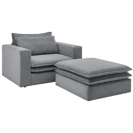 furn.design Loveseat Relaxsessel Cord 176 x 83 x 125 cm Grau mit Hocker