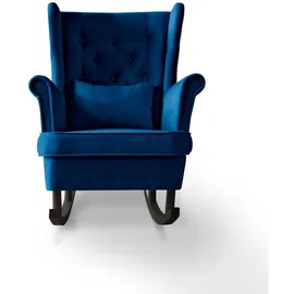 beautysofa SCHAUKELSTUHL Fabio dunkelblau mit Wenge Beinen