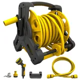 Schlauchtrommel mit 25 m Wasserschlauch und 10-Multifunktionsbrause, Mobiler Schlauchaufroller mit Wandhalterung, hohe Standsicherheit, Adapter, Spritze, Tragegriff, für Terrassen (25M)