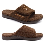 KuaiLu Hausschuhe Herren 48 Winter Warme Flauschige Fussbett Sandalen für Männer mit Klettverschluss Offener Zeh Plüsch Orthopädische Hausschuhe mit Arch Support, Braun Weihnachts - 48 EU