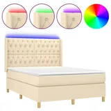 vidaXL Boxspringbett mit Matratze & LED Creme 140x200 cm Stoff