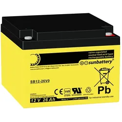 Sun Battery SB12-26V0 12 Volt 26 Ah LxBxH 167 x 175 x 125 mm M5-Innengewinde VdS-Zertifikat G112010, flammenhemmendes Gehäuse