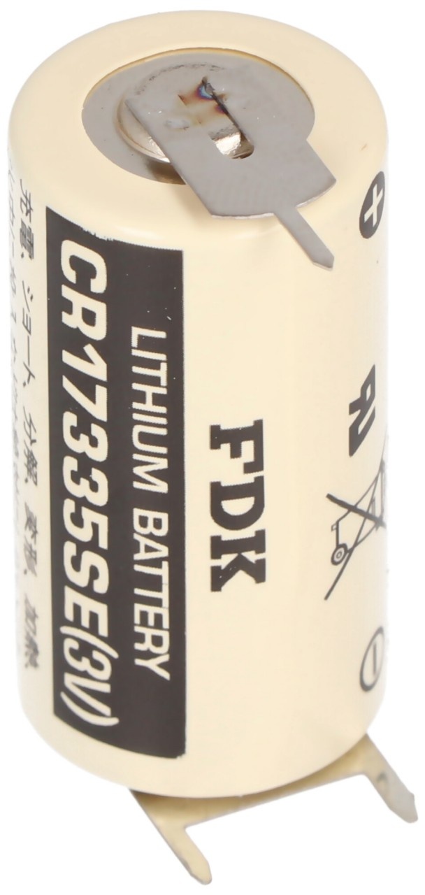 CR17335SE Lithium Batterie mit 3er Print Anschlüssen, 1er Print auf +Pol, 2er Print auf -Pol, Rastermaß 10mm