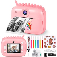 Kinderkamera Sofortbildkamera, 1080P 2,4 Zoll Bildschirm DigitalKamera Kinder mit Druckpapier,32GB Karte, Fotokamera mit 5 Farbigen Stiften, Geschenk für Kinder