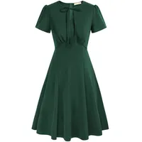 Belle Poque Strandkleid Damen Sommerkleid Damen Knielang Rockabilly Kleid für Prom Dress Dunkelgrün XL - XL