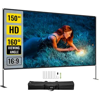 Vevor Projektion Leinwand mit Stand 381 cm (150") Tragbare Filmleinwand 16:9 Outdoor Indoor Projector Screen 347x201,9cm Mobile Beamer Leinwand 160°