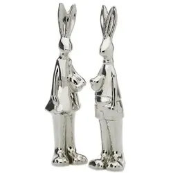 Hasen-Paar 2-tlg. Mama & Papa 4,9 x 4,6 x 20,5cm Porzellan/Silberglanz
