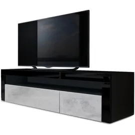 Vladon Valencia Lowboard 155 x 46 x 40 cm Schwarz matt/Hochglanz