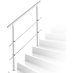 Randaco Treppengeländer Edelstahl Handlauf Geländer 0-5 Querstab Bausatz Aufmontage, 180 cm Länge, mit 2 Pfosten, für Brüstung Balkon Garten 180 cm