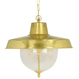 Licht-Erlebnisse Hängeleuchte außen Glas Echt-Messing E27 IP43 Ø 41 cm rund H: max. 96 cm in Messing 4-flammig Maritim - Gold