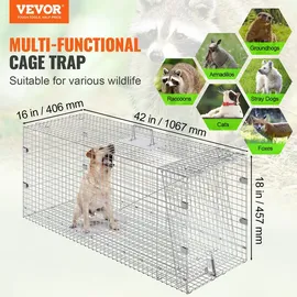 Vevor Marderfalle, 1067 x 406 x 457 mm Lebendfalle aus verzinktem Eisen, faltbare Tierfalle mit Griff Drahtfalle für streunende Hunde, Gürteltiere,