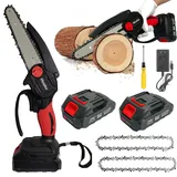 Mini Akku Kettensäge 6" Elektro Einhandsäge Holzschneider mit 2 Akkus, 21 V