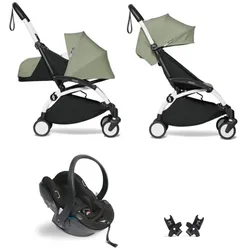 Babyzen Trio Kinderwagen Yoyo2 6+ mit Babywanne Kit 0+ und Yoyo Kindersitz mit Adaptern - Bianco - Olive