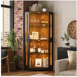Celya Eckvitrine Glasvitrinenschrank moderner Weinschrank mit LED (4-stufiger Sicherheitsglas-Eckschrank) schwarz