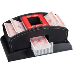 Relaxdays Kartenmischer Elektrisch, Leder, 2 Decks, Mischgerät zum Mischen von Karten, Kartenmischmaschine, schwarz