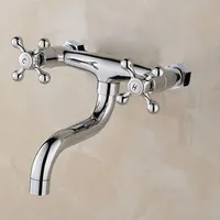 Wandarmatur Zweigriff Wasserhahn Wandmontage Küchenarmatur 16 17 6CM Bad Armatur Spültisch Mit schwenkbarem Auslauf für Waschbecken