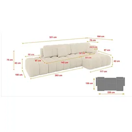 altdecor Ecksofa Cord mit Schlaffunktion 2-Sitzer Beige