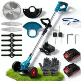Bürstenloser Rasentrimmer Mit Akku, Elektrischer Freischneider Akku Rasentrimmer Rasenkantenschneider Mit 2X1.5AH Akku, Weed Wacker Grass Trimmer Mit Teleskopgriff Und Zusatzräder FüR Garten Rasen