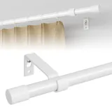 Weiße Gardinenstange, 304,8 cm verstellbar für Fenster 66-120 cm, 1,6 cm Durchmesser, lange Gardinenstangen-Set mit Halterungen, einfache Installation