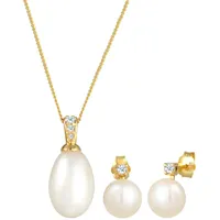 DIAMORE Elli DIAMONDS Schmuckset Damen Ohrstecker Klassisch Perle mit Diamant (0.11 ct.) in 585 Gelbgold