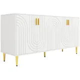 Gotagee Sideboard Wellendesign und goldenen Griffen und Füßen Wohnzimmer Schlafzimmer weiß