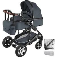 Tectake tectake® Kombi-Kinderwagen, 2 in 1, klappbar, mit 5-Punkt-Gurt,