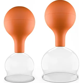 PULOX Schröpfgläser Set aus Echtglas mit Saugball - 2x Medizinisches Schröpfglas in Braun - 52mm, 62mm