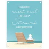 speecheese Möwe Metallschild in 15x20 cm mit Spruch Brauche nur Strandliege Küstenzauber im Norden Meer Strand Feeling Urlaub Deko Geburtstagsreise Geschenkidee