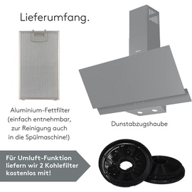 Wiggo WE-A942G Dunstabzugshaube 90cm kopffrei I Abluft Umluft Dunstabzug 626m3/h - Touch-Display 4 Stufen I Energieeffizienzklasse A Schräghaube ...