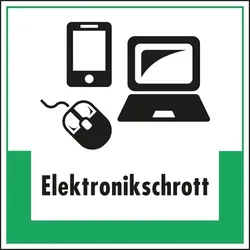 Schild I Abfallkennzeichen Elektronikschrott, mit Symbol und Text, Kunststoff, 200x200mm