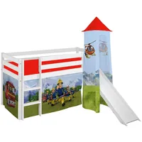 Lilokids Hochbett Kinderbett JELLE mit Rutsche & Turm FEUERWEHRMANN SAM 90x190 weiß
