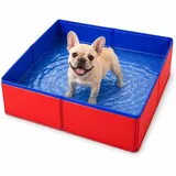 Generisch Hundepool Faltbar Eckig - PVC Schwimmbecken Für Hunde - Planschbecken Für Haustiere - Rutschfester Hunde Swimmingpool Für Kleine Hundes Und Katzen - 50x50x10cm - Rot