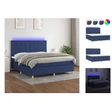 vidaXL Boxspringbett mit Matratze & LED Blau 160x200 cm Stoff