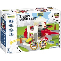 Wader 50300 Play Tracks Garage 2 Ebenen, Parkhaus mit 1,8 m Zugangsweg, H = 34 cm, inkl. Aufzug, Kinderauto, Dekorationen und Aufkleber, ab 1 Jahren, Mehrfarbig, Standard