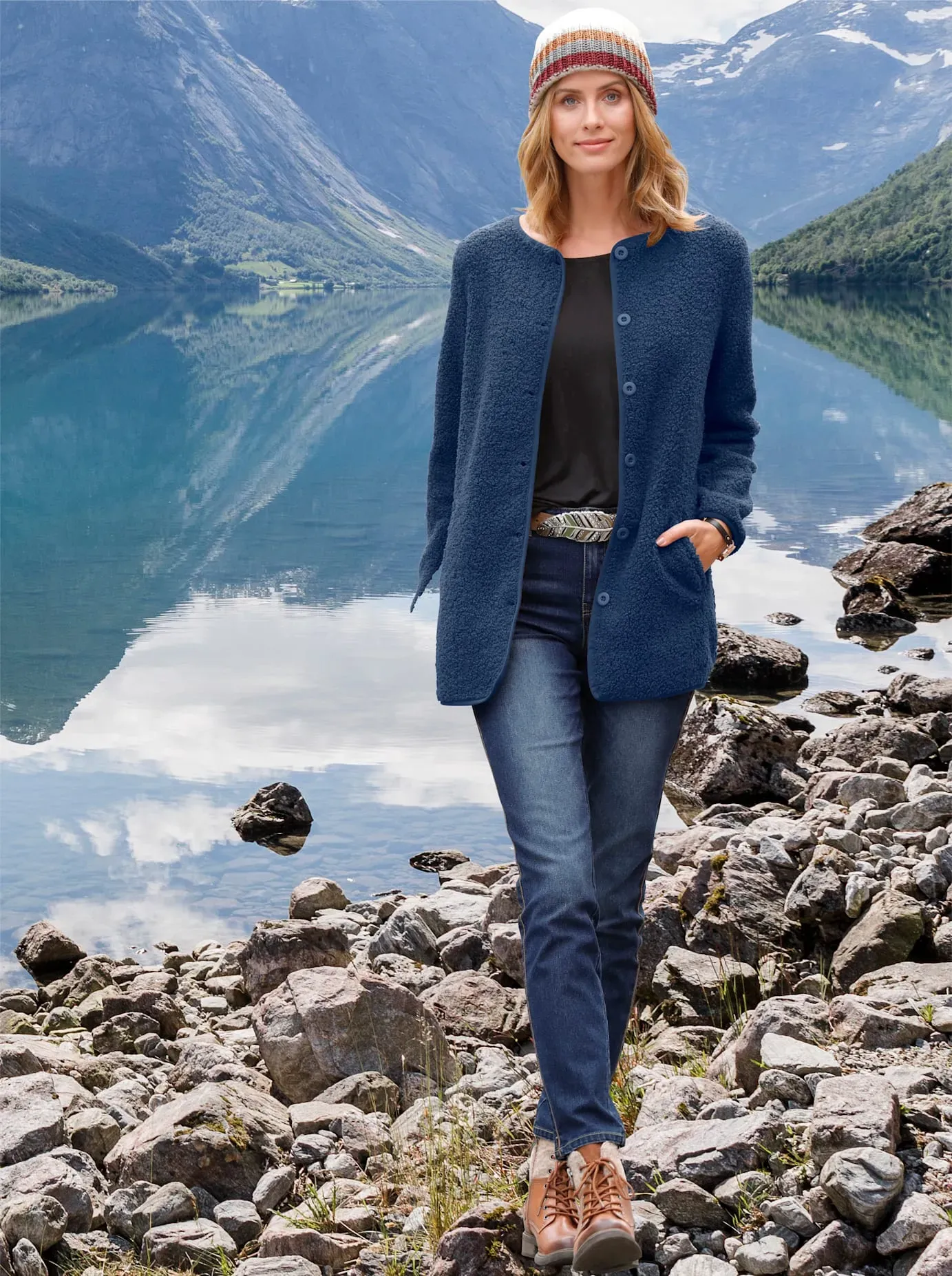 Fleecejacke AMBRIA, Damen, Gr. 40, blau (jeansblau), 100% Polyester, unifarben, Jacken Fleecejacke