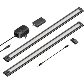 ledscom.de Smarte LED Unterbau-Leuchte SIRIS schwarz matt mit WLAN-Controller, flach, Smart-Home, Alexa-fähig (Echo) je 50cm, je 655lm, weiß, 2er Set, dimmbar