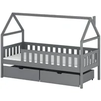 Mirjan24 Hausbett, Grau, Holz, Kiefer, 2 Schubladen, Rechteckig, 90x200 cm, FSC 100%, Kinder- & Jugendzimmer, Kindermöbel, Kinderbetten, Hausbetten