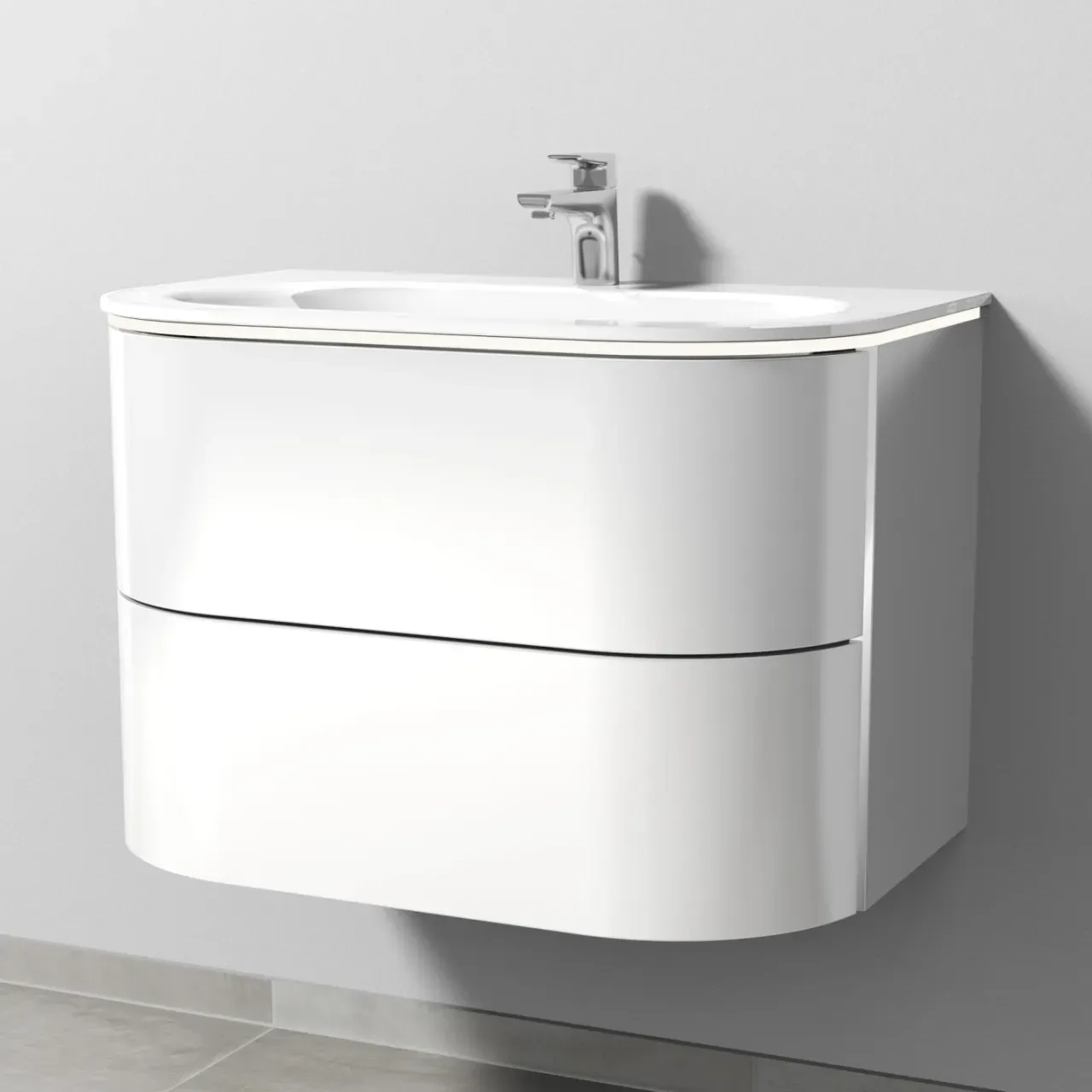 Sanipa 4balance Glas-Set mit 2 Auszügen und LED-Beleuchtung, Weiß-Glanz, DL21278 DL21278