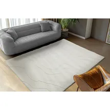 OBSESSION "Interstellar weiß, B:160cm H:25mm L:230cm, Polyester, Teppiche, Teppich, Uni Farben, modernes Wellen Design, Hoch-Tief Effekt, Wohnzimmer