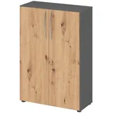 bümö Aktenschrank, Graphit, Wildeiche, Nachbildung,Eiche, 2 Fächer, Rechteckig, 80x114.4x35 cm, FSC Mix, Arbeitszimmer, Aktenschränke