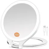 Famihomii 20x/1x Schminkspiegel Mit Beleuchtung, Doppelseitiger Wiederaufladbarer Reisespiegel Mit Vergrößerung,Vergrößerungsspiegel Mit 3-Farbeinstellung
