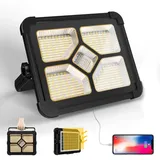 200W LED Baustrahler Solar Wiederaufladbar, Akku Arbeitsstrahler Tragbare Campinglampe mit 20600mAh Powerbank,20000 Lumen mit 4 Lichtmodi Scheinwerfer für Angeln Notfall Baustelle Garage