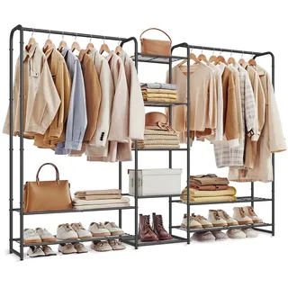 Songmics Kleiderständer offener Kleiderschrank, Kleiderstange, Garderobenständer mit Ablagen 29 x 183 x 158,4 cm mattschwarz