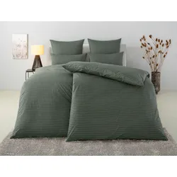 Bettwäsche BRUNO BANANI "Jassen", grau (grün, anthrazit), B/L: 155cm x 220cm, , Renforcé, B/L: 80cm x 80cm, Renforcu00e9, Obermaterial: 100% Baumwolle, Bettwäsche, moderne Bettwäsche aus Baumwolle, Bettwäsche mit Streifen-Design