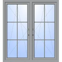 Balkontür zweiflügelig GEALAN "DANIEL" 3-fach Verglasung mit Pfosten Sprossen (abschließbar) Silbergrau RAL 7001 innen öffnend Seitenunabhängig