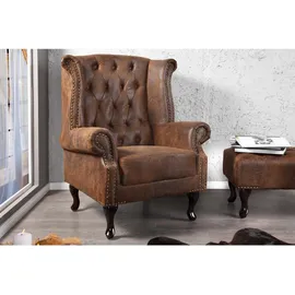 Riess-Ambiente Ohrensessel CHESTERFIELD Mikrofaser 85 x 105 x 70 cm Antik Braun