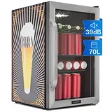 Klarstein Kühlschrank 70L, Kleiner Kühlschrank mit Herausnehmbaren Ablagen, Leiser Mini Kühlschrank mit Glastür & LED, Getränkekühlschrank Klein, Outdoor Geeignet, Biersafe für Flaschen, 0-10°C